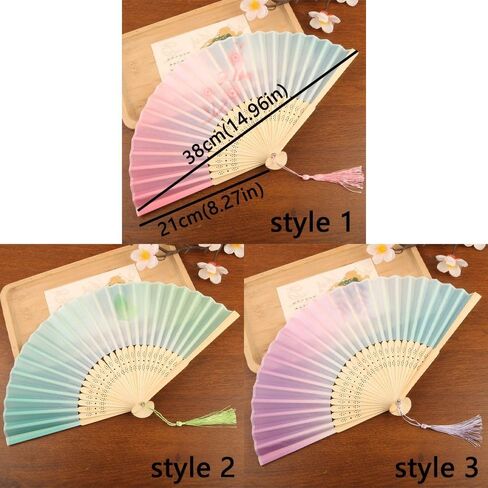 Portable Colorful Hand Folding Fan Handle Traditional Bamboo Fan, Colorful Artistic Craft ﻿(Style 3) in Kuwait