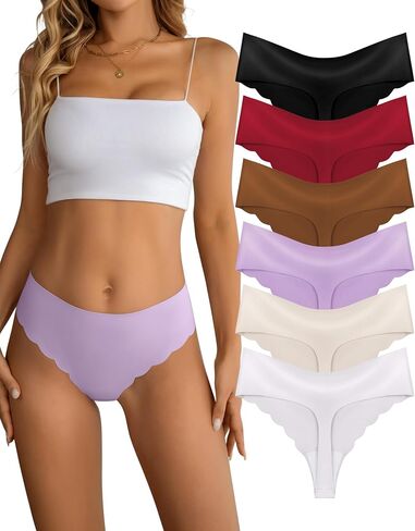 Seamless Thongs for Women Mid Rise Ladies Thong No Show Stretch Womens Underwear Soft Seamless Panties 6 Pack in Saudi Arabia
