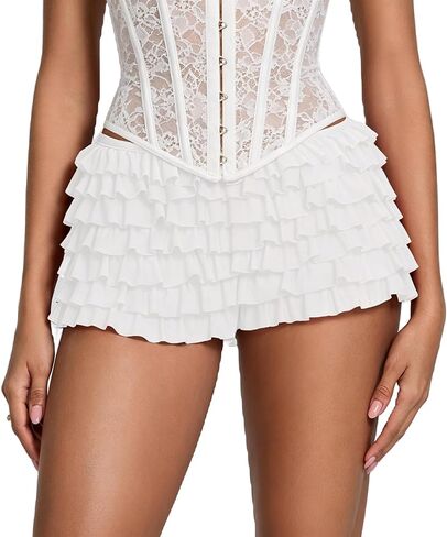 Women Y2k Ruffle Tiered Bloomer Mini Shorts Cute Coquette Low Waist Layered Frilly Booty Shorts Pettipants Boyshorts in Saudi Arabia