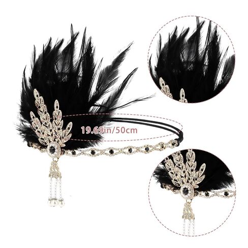 CURASA 1920s Accessories for Women 1920s Black Flapper Headpiece and Gloves Roaring 20s Accessories Costumes for Women Vintage Feather Headpiece 1920 Showgirl Headpieces for Wedding Cocktail Prom in Saudi Arabia