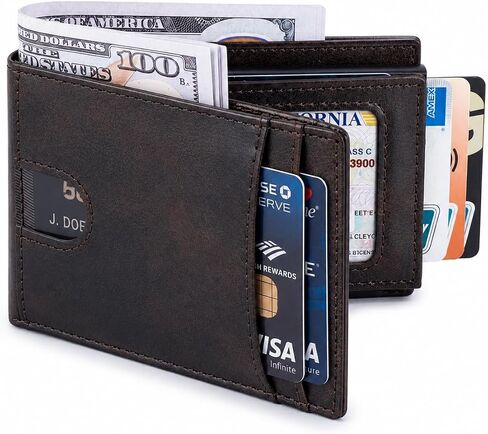 Pop Up Wallet for Men, RFID Blocking Leather Wallet with Aluminum Card Holder, Slim Front Pocket Minimalist, Smart, Thin, Gift Box - 2 ID Windows, Up to 12 Cards & 15 Bills (Bronze) in Saudi Arabia