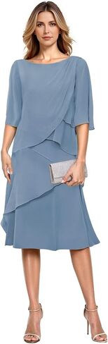 Tea Length Chiffon Mother of The Bride Dresses for Women Tiered Ruffle Formal Evening Dress HX038 in Saudi Arabia