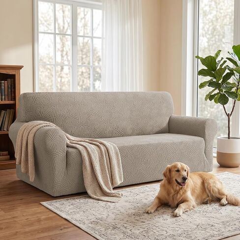 Stretch Couch Covers for Sofa, Non-Slip & Washable Sofa Covers for 3 Cushion Couch, Pet Couch Cover for Dogs, Furniture Protectors for Living Room, Fits Sofas 73"-85"(Khaki) in Saudi Arabia