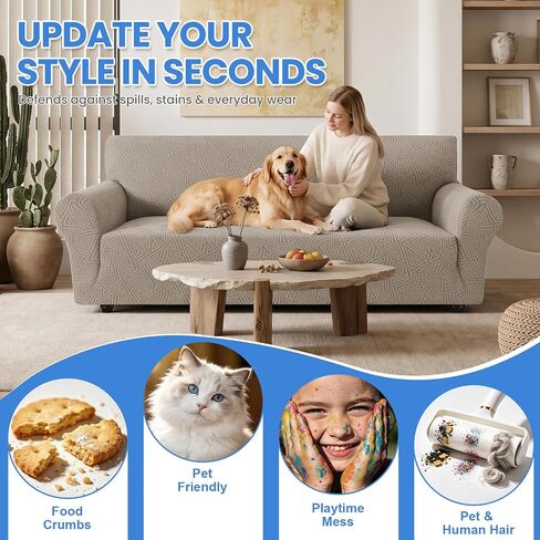Stretch Couch Covers for Sofa, Non-Slip & Washable Sofa Covers for 3 Cushion Couch, Pet Couch Cover for Dogs, Furniture Protectors for Living Room, Fits Sofas 73"-85"(Khaki) in Saudi Arabia
