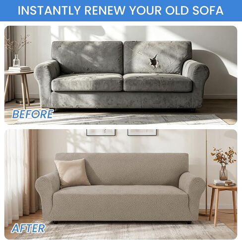 Stretch Couch Covers for Sofa, Non-Slip & Washable Sofa Covers for 3 Cushion Couch, Pet Couch Cover for Dogs, Furniture Protectors for Living Room, Fits Sofas 73"-85"(Khaki) in Saudi Arabia