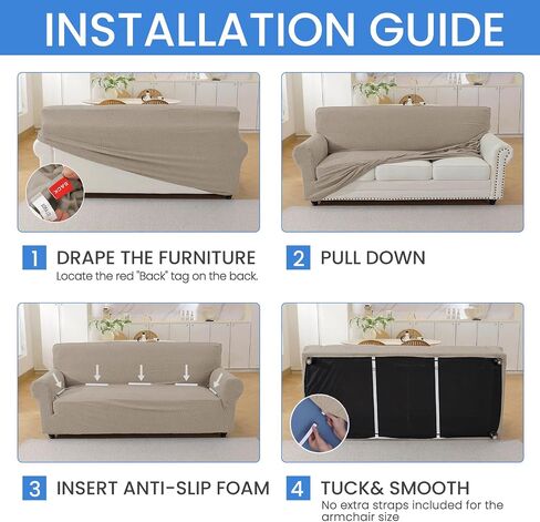 Stretch Couch Covers for Sofa, Non-Slip & Washable Sofa Covers for 3 Cushion Couch, Pet Couch Cover for Dogs, Furniture Protectors for Living Room, Fits Sofas 73"-85"(Khaki) in Saudi Arabia