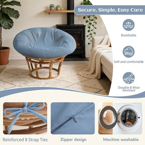 ANMINY Papasan Cushion Cover ONLY Thick Soft Slipcover for Papasan Cushion, Removable Machine Washable Round Chair Cushion Covers w/Zipper Closure, Fit 40-44Inch Cushion, Blue in Kuwait
