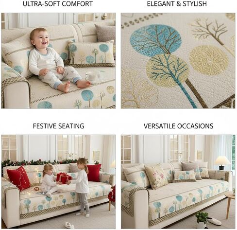 Luxurious Bohemian Chenille 1pc Sofa Cover with Tree Motif - Non-Slip, Pet-Friendly, Machine Washable - Fit for 1 to 4 Seat Sofas, All-Season Durability for Living Room, Bedroom, Study in Kuwait