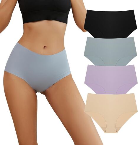 Hlizonn Women's Seamless Mid Rise Briefs Breathable Ladies No Show Panties Comfortable Stretch Invisible Underwear 4-Pack in Saudi Arabia