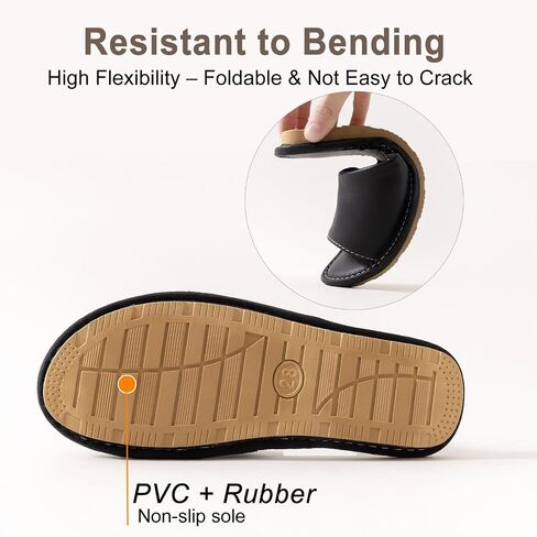 Leather Slide Sandals for Men Women - Top-Grain Cowhide Non-Slip Slippers (Black/Gray/Blue) in Saudi Arabia