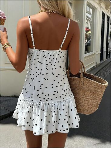 Verdusa Women's Mini Dress Polka Dots Bubble Dresses Metal Ruched Ruffle Mini Cami Dress Vacation Party Outfits in Kuwait