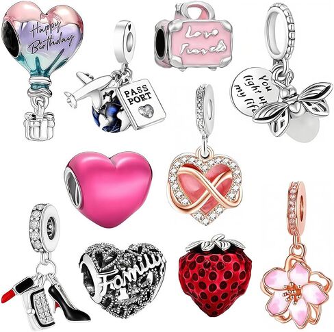 10 Pack Silver Bead Charms for Pandora Bracelets and Necklaces in Saudi Arabia