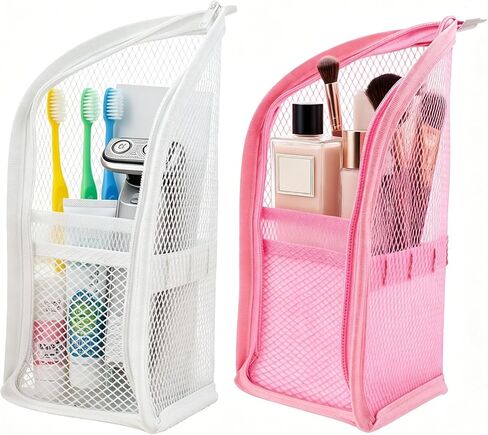 2Pcs Standing Toiletry Bag, Upright Waterproof Travel Toiletry Bag, Translucent Portable Foldable Makeup Cosmetic Bag, Leakproof Travel Organizer Pouch for Bathroom, Gym, Business Trip,Family Travel in Saudi Arabia