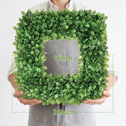 24 Inch Large Boxwood Wreath, Spring Summer Artificial Green Wreaths for Front Door Farmhous Wedding Window Hanging Wall All Year Round Indoor & Outdoor St Patrick's Day Decor in Saudi Arabia