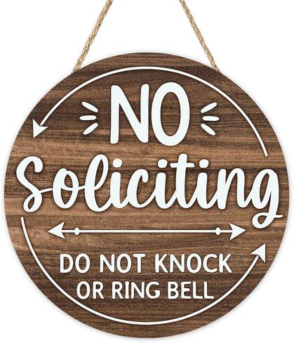 No Soliciting Front Door Sign, Funny Do Not Knock or Ring Bell Wooden Hanger Office Business Work from Home Decor, Farmhouse Humorous No Solicitation Wreath Indoor Wall Hanging Decoration in Kuwait