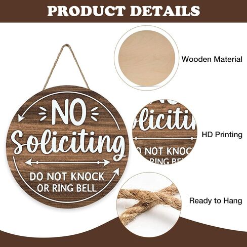 No Soliciting Front Door Sign, Funny Do Not Knock or Ring Bell Wooden Hanger Office Business Work from Home Decor, Farmhouse Humorous No Solicitation Wreath Indoor Wall Hanging Decoration in Kuwait