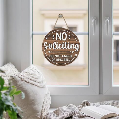 No Soliciting Front Door Sign, Funny Do Not Knock or Ring Bell Wooden Hanger Office Business Work from Home Decor, Farmhouse Humorous No Solicitation Wreath Indoor Wall Hanging Decoration in Kuwait