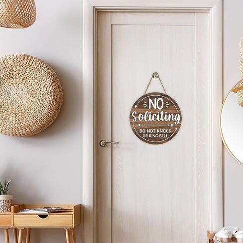 No Soliciting Front Door Sign, Funny Do Not Knock or Ring Bell Wooden Hanger Office Business Work from Home Decor, Farmhouse Humorous No Solicitation Wreath Indoor Wall Hanging Decoration in Kuwait