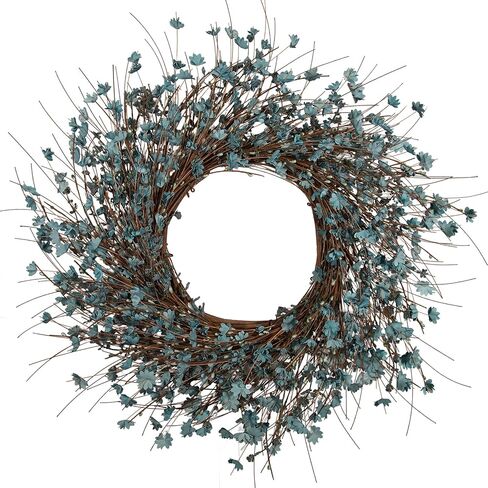 Blue Wildflower Wreath with Berries, 26 Inch Handmade Spring Summer Decoration for Front Door Wall Wedding Party, Indoor/Outdoor Artificial Floral Wreath (Navy Blue) in Saudi Arabia