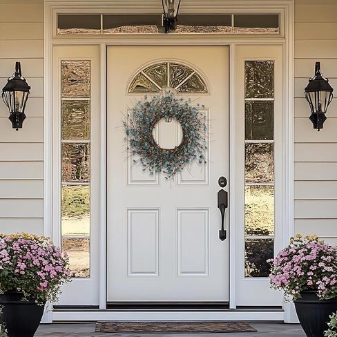 Blue Wildflower Wreath with Berries, 26 Inch Handmade Spring Summer Decoration for Front Door Wall Wedding Party, Indoor/Outdoor Artificial Floral Wreath (Navy Blue) in Saudi Arabia