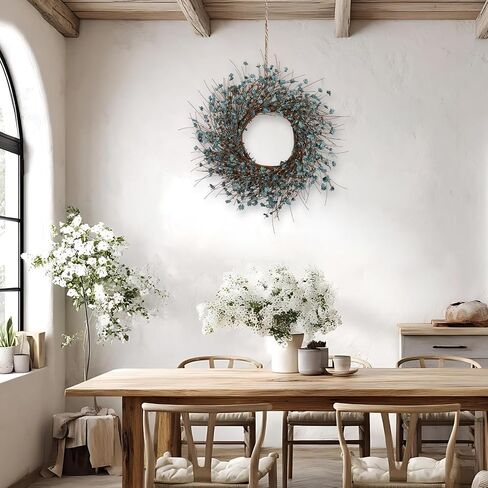 Blue Wildflower Wreath with Berries, 26 Inch Handmade Spring Summer Decoration for Front Door Wall Wedding Party, Indoor/Outdoor Artificial Floral Wreath (Navy Blue) in Saudi Arabia