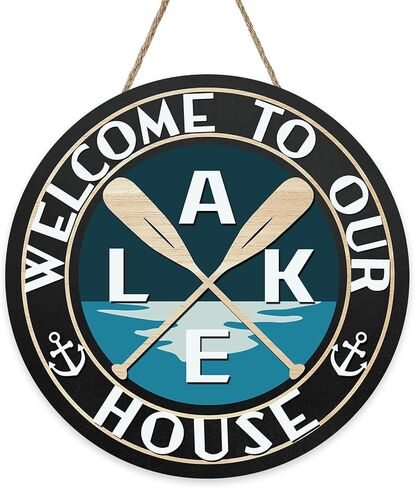 Lake Life Welcome to Our House Front Door Sign, Lakehouse Paddle Family Wood Hanger Outdoor Outside Porch Home Decor, Nautical Anchor Farmhouse Wooden Wreath Indoor Wall Hanging Decoration in Kuwait