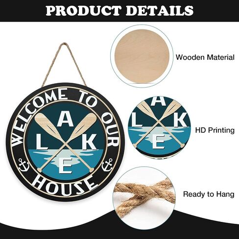 Lake Life Welcome to Our House Front Door Sign, Lakehouse Paddle Family Wood Hanger Outdoor Outside Porch Home Decor, Nautical Anchor Farmhouse Wooden Wreath Indoor Wall Hanging Decoration in Kuwait