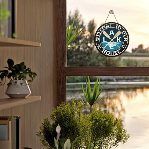 Lake Life Welcome to Our House Front Door Sign, Lakehouse Paddle Family Wood Hanger Outdoor Outside Porch Home Decor, Nautical Anchor Farmhouse Wooden Wreath Indoor Wall Hanging Decoration in Kuwait