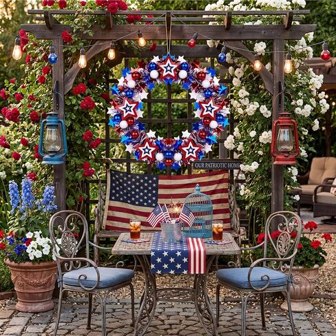 3 Pack 12 Inches Patriotic Wreaths for Front Door, 250th Anniversary 4th of July Star Tinsel Wreaths, Red White and Blue Stars Hanging Ornaments Garland for Independence Day Indoor Outdoor Party Decor in Saudi Arabia