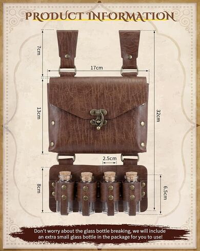 4 Pcs Renaissance Accessories Belt Pouch Waist Bag Potion Bottle Faux Leather Belt Pouch with 4 Cork Potion Vials for Halloween(Coffee) in Kuwait