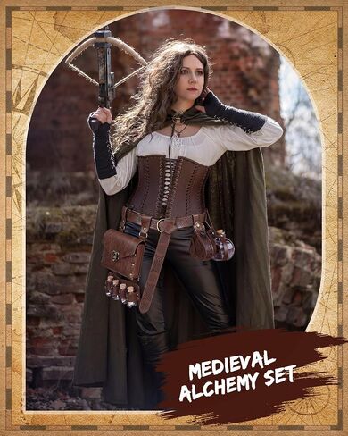 4 Pcs Renaissance Accessories Belt Pouch Waist Bag Potion Bottle Faux Leather Belt Pouch with 4 Cork Potion Vials for Halloween(Coffee) in Kuwait