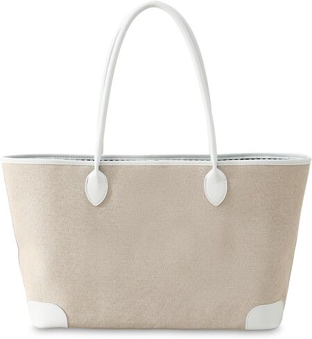 Oversize Linen Tote Bag for Women (White) | Made of Linen With PU Leather Trim. Oversized and Durable for Beach Travel Work and shopping in Saudi Arabia