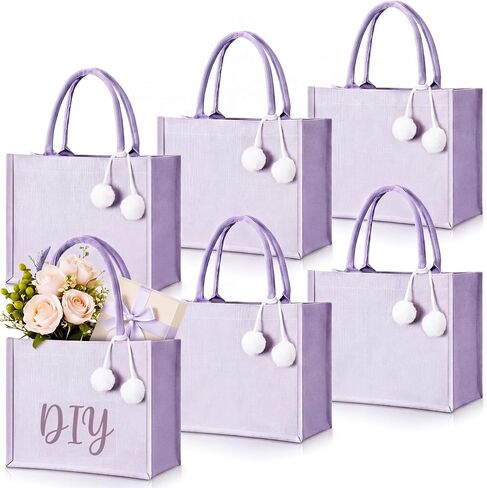 Paterr 6 عبوات من حقائب اليد القماشية المخصصة لوصيفات العروس مع بوم بومس DIY حقائب زفاف فارغة للنساء هدايا in Kuwait