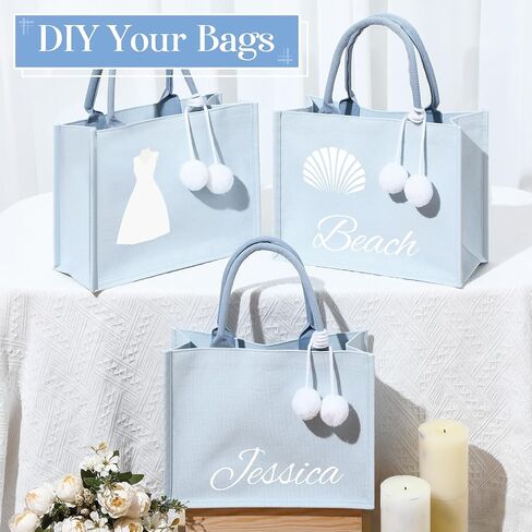 Paterr 6 عبوات من حقائب اليد القماشية المخصصة لوصيفات العروس مع بوم بومس DIY حقائب زفاف فارغة للنساء هدايا in Kuwait