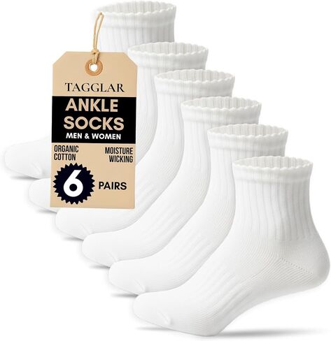Ankle Socks for Men & Women – 78% Organic Cotton, Moisture Wicking, Arch Support,Cushioned Athletic Comfort (6 Pairs) in Saudi Arabia