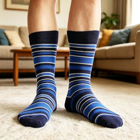 Men's Cotton Blend Crew Socks, Striped Novelty Fun Design, Size 8-15, Casual in Saudi Arabia