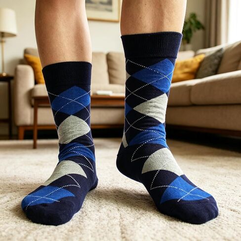Men's Cotton Blend Crew Socks, Striped Novelty Fun Design, Size 8-15, Casual in Saudi Arabia