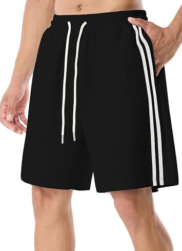 Men's 7" Loose Fit Sweat Shorts | Side Stripes, 3 Deep Pockets, Active or Casual Wear in Saudi Arabia