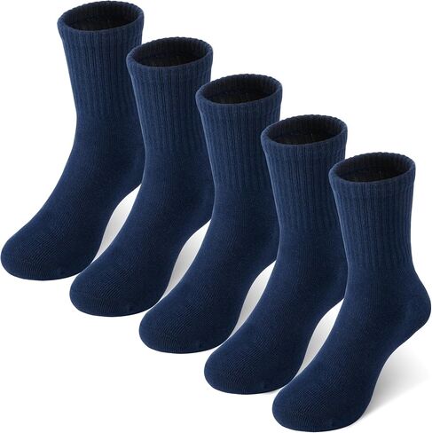 Kids Socks, 5 Pairs Unisex Kids Youth Boys Girls Crew Combed Cotton Breathable Athletic Socks for Running Sport in Saudi Arabia