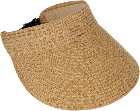 Straw Sun Visors Hats for Women UV Protection, Summer Packable Beach Hat, Wide Brim Foldable Hats for Travel in Saudi Arabia