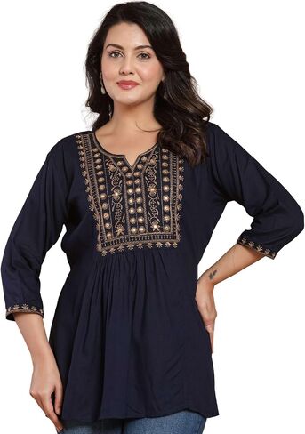 Women's Embroidered Viscose Rayon Tunic Top – Boho Ethnic Kurta for Office, Casual, And Daily Wear in Saudi Arabia