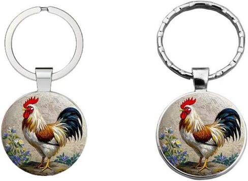 2PCS Chicken Keychain Western Funny Rooster Alloy Decor Round Ornament Kids Birthday Gifts Keyring for Chick Lover Chicken Themed Purse Bag Backpacks Car Key Charms for Men Women Girls in Saudi Arabia