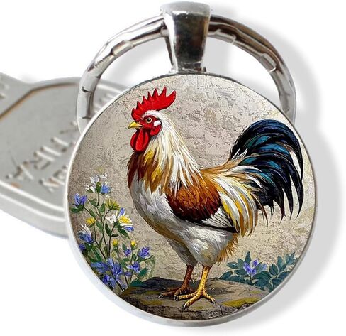 2PCS Chicken Keychain Western Funny Rooster Alloy Decor Round Ornament Kids Birthday Gifts Keyring for Chick Lover Chicken Themed Purse Bag Backpacks Car Key Charms for Men Women Girls in Saudi Arabia