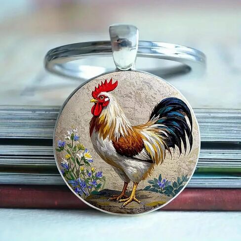 2PCS Chicken Keychain Western Funny Rooster Alloy Decor Round Ornament Kids Birthday Gifts Keyring for Chick Lover Chicken Themed Purse Bag Backpacks Car Key Charms for Men Women Girls in Saudi Arabia