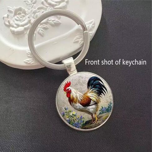 2PCS Chicken Keychain Western Funny Rooster Alloy Decor Round Ornament Kids Birthday Gifts Keyring for Chick Lover Chicken Themed Purse Bag Backpacks Car Key Charms for Men Women Girls in Saudi Arabia