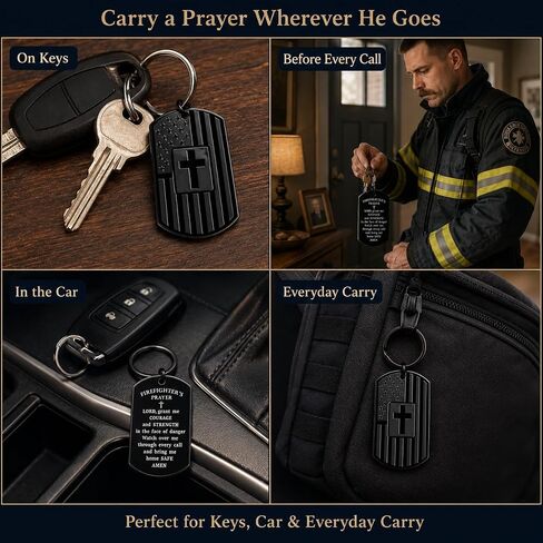 Firefighter Gifts for Men Fathers Day - Firefighter Prayer Cross Keychain - Fireman Faith Protection Gift for Father's Day, Graduation, Retirement in Saudi Arabia