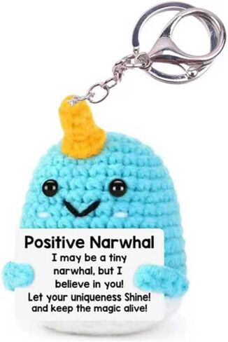 Handmade Woolen Unicorn Narwhal Keychain, Positive Motivational Bag Pendant with Metal Clasp, Blue and Yellow in Kuwait