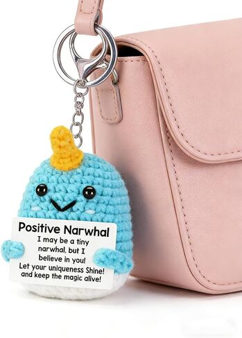 Handmade Woolen Unicorn Narwhal Keychain, Positive Motivational Bag Pendant with Metal Clasp, Blue and Yellow in Kuwait
