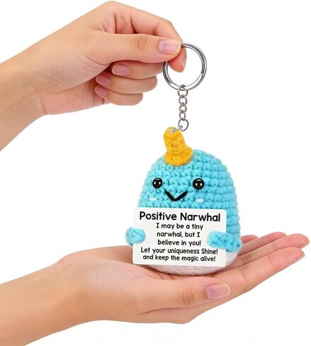 Handmade Woolen Unicorn Narwhal Keychain, Positive Motivational Bag Pendant with Metal Clasp, Blue and Yellow in Kuwait