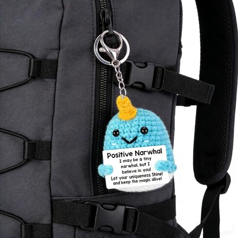 Handmade Woolen Unicorn Narwhal Keychain, Positive Motivational Bag Pendant with Metal Clasp, Blue and Yellow in Kuwait